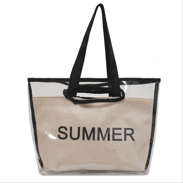 

2021Cheap Women Beach 2in1 PVC Transparent Large Candy Clear Handbags Jelly Bag, White,black,orange