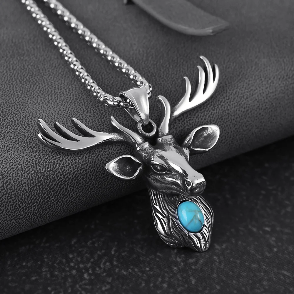 Tarnish free stainless steel man necklace with pendant deer head necklace