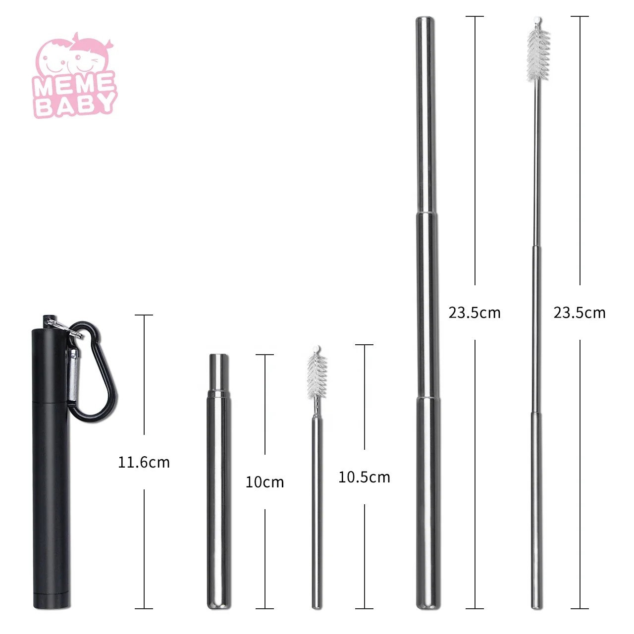 

Food Grade BPA Free Custom Top Seller New Product Ideas 2020 Scalable Telescopic Thin Stainless Steel Straws With Brush, Red, blue, black, silver, customized