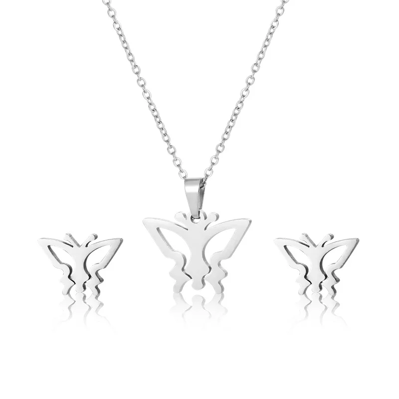 

Wholesale Butterfly Necklace Stainless Steel Necklace And Earring Jewelry Set For Women Initial Necklace, As picture