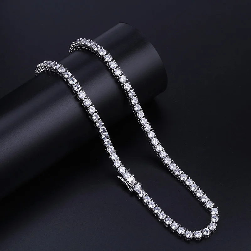 Iced Out Cz Brass Choker Necklace Rose Gold Silver Women 3mm 4mm 5mm Cubic Zirconia Diamond Tennis Chain