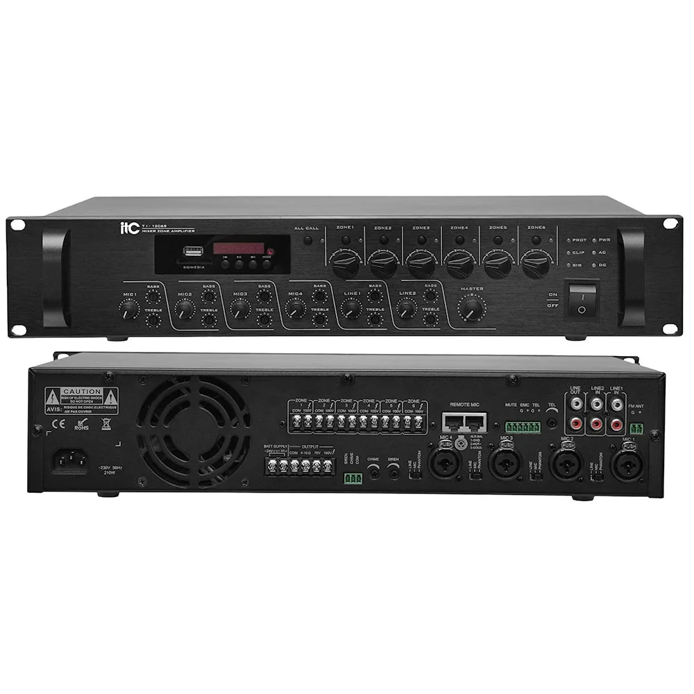 6 Zones Integrated 24v Amplifier Usb/sd/bluetooth/fm Audio Power Mixer
