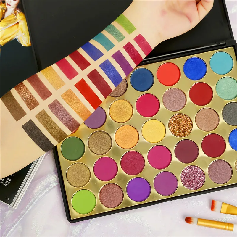 

No logo 35 color matte glitter shimmer eyeshadow palette private label in small quantity, 35 colors