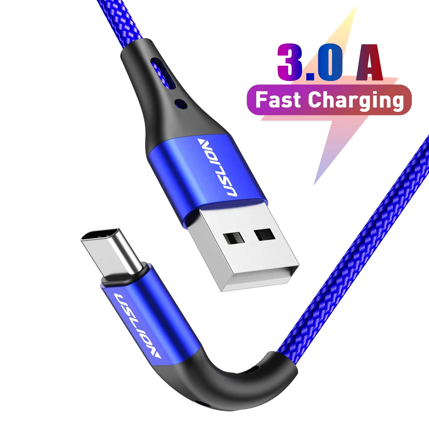 

USLION 3A USB Type C Cable Fast Charging usb type-c Data Cables 2M Cord For Samsung Huawei Xiaomi redmi note 8/9 pro phone wire, Black/red/blue/purple