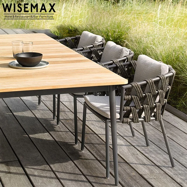 Moderne Aluminium Terrasse Esszimmer Möbel Seil Weben Esstisch Stuhl