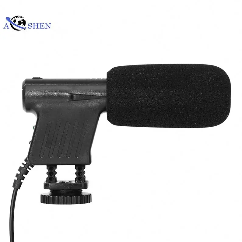 

DSLR Video recording microphone condenser Interview video Top Shot Gun camera Mic 3.5mm jack plug with mic foam, Black