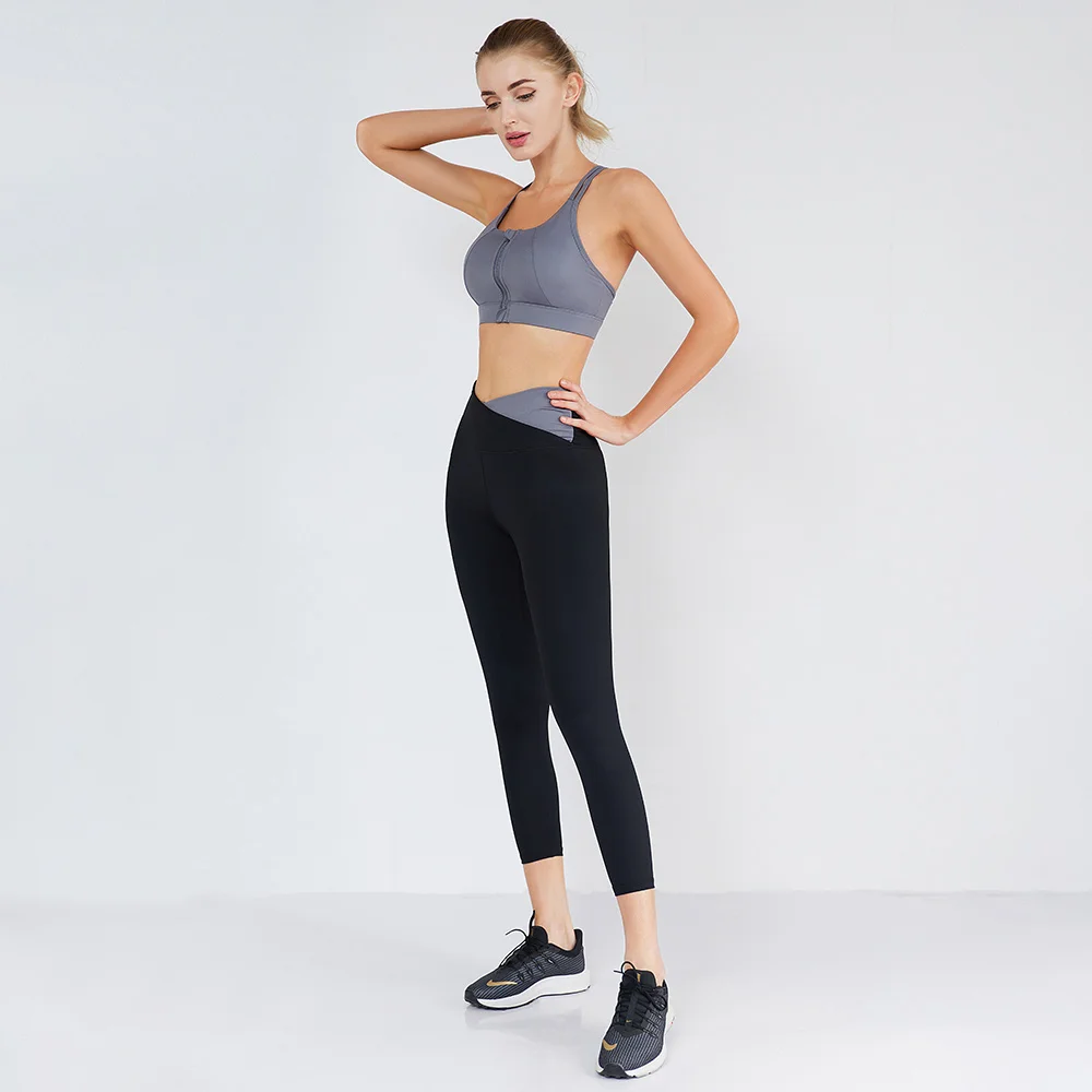 

custom stylish private label workout legging suit high quality fitness blank women Stretch Tight Cropped leggings set