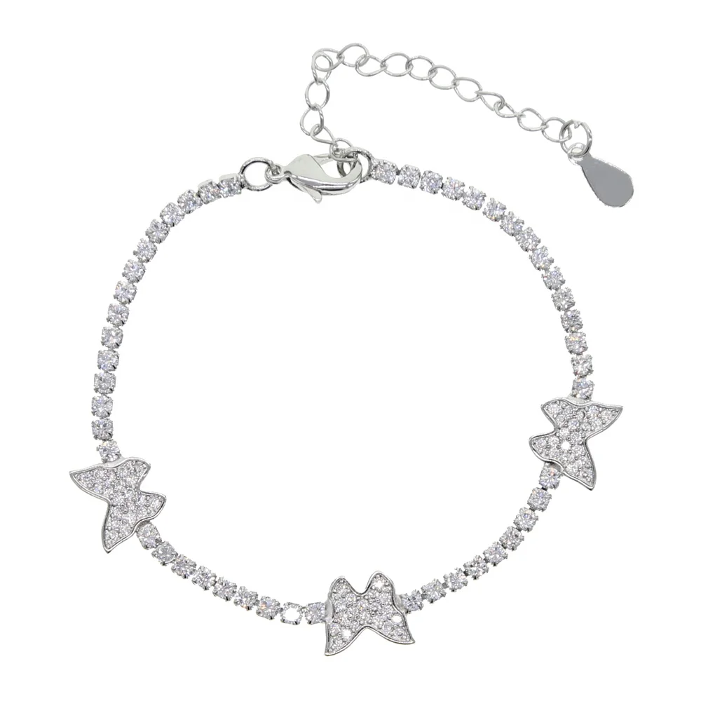 

Gold silver Color Hip hop tennis Chain Bracelet with animal butterfly charm paved Crystal Cubic Zircon for women wedding jewelry