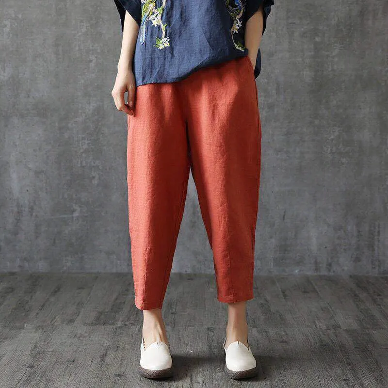 

Female Cotton Linen Loose Breathable Thin Nine-point Pants Women Casual Hip-hop Pants, As the picture display