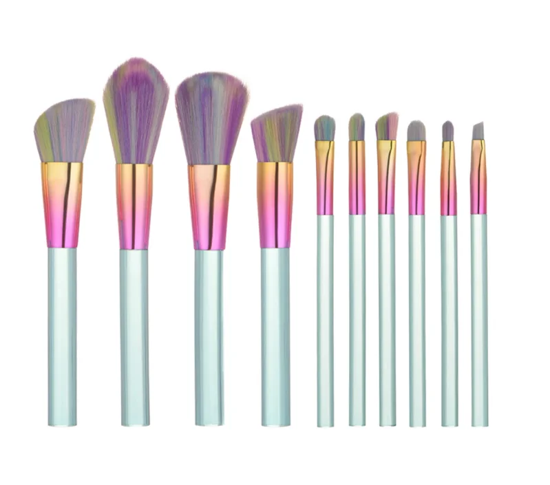 

Private Label Bright Colorful Hair 10pcs Crystal Transparent Acrylic Handle Makeup Brushes Cosmetic Tool Makeup Brush Set, Customized color