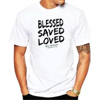 

Wholesale New Summer Funny Tee Christian Jesus BLESSED SAVED LOVED John 3 16 Bible Lines Cotton T Shirt for men
