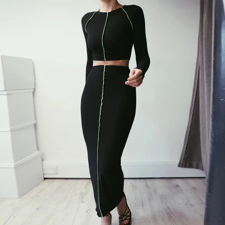 

FS2476A New arrival female long sleeve t shirts and long skirts