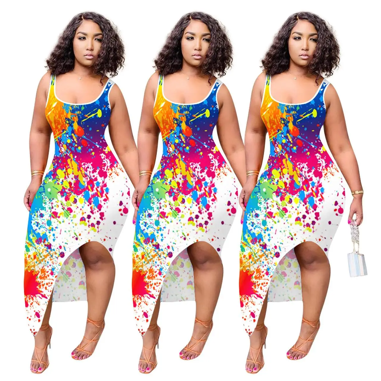 

2021 fashion casual sleeveless print slit Lady Elegant Sexy Clothes Summer Women Girls' Maxi Long Dress