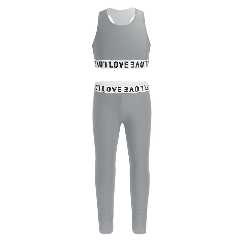 

iEFiEL Kids Girls Letter Printed Sleeveless 2pcs Outfit Athletic Sports Crop Top with Leggings Workout Gymnastic Dance wear Ou