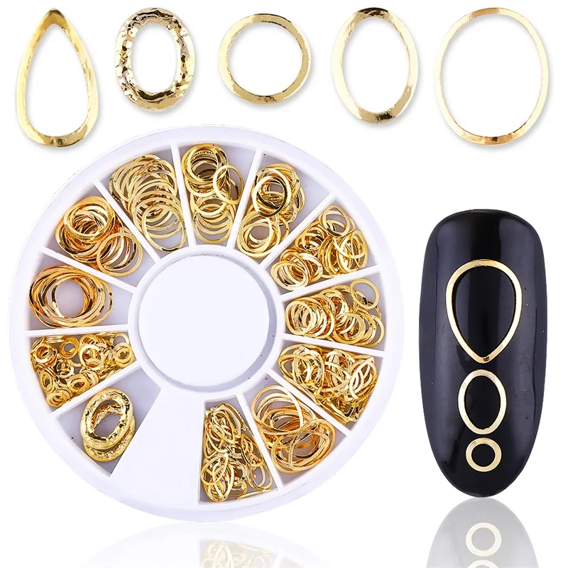

NA008 Mixed Style 3D Gold Nail Rivet Round Heart nail art charms metal beads DIY nail accessories in box