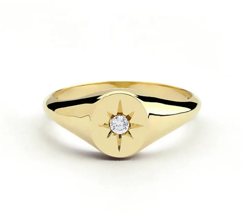 

Hot Selling Jewelry Stainless Steel Star Signet Ring Women Stone Ring 18k Gold North Star Ring, Customized color