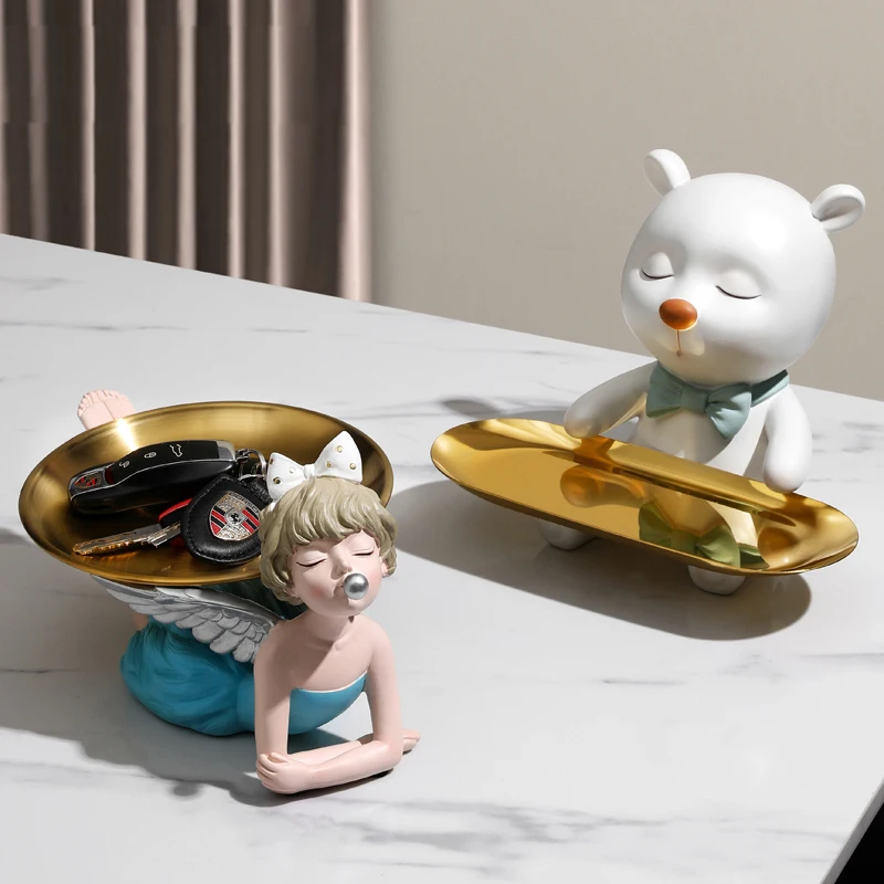 

Resin Statue Angel Key tray Bear Animal Sculpture Storage Tray for home decor