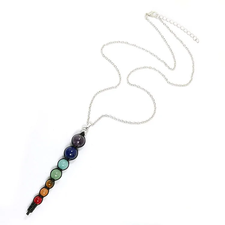 

Cross Border New Color Pendant Sweater Chain Amethyst Colorful Stone Necklace For Men And Women Wholesale, As picture