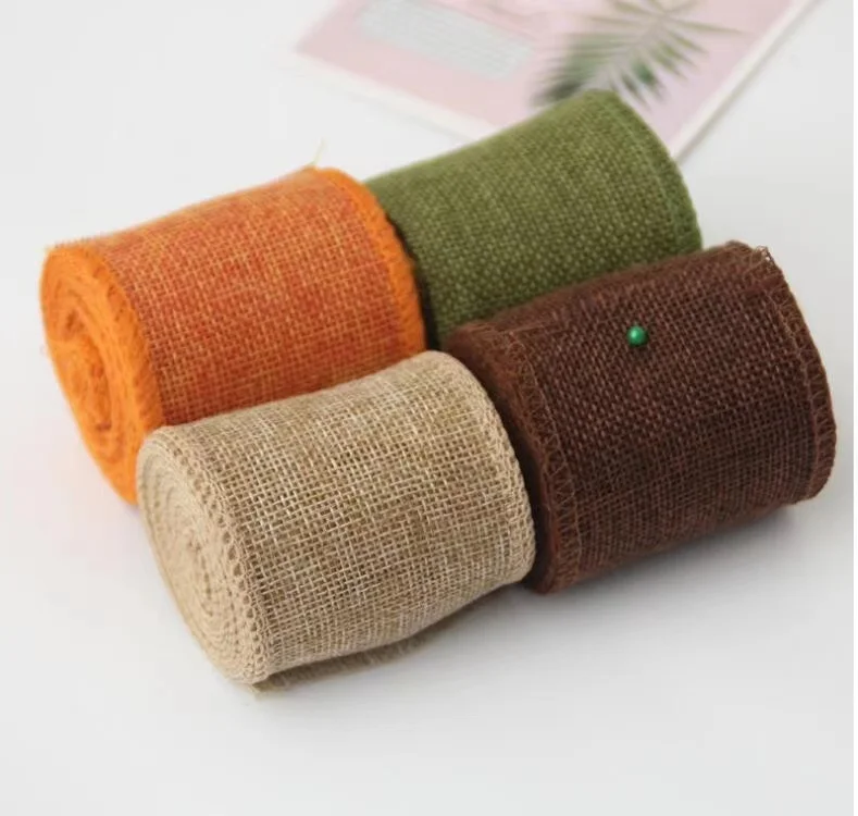 

Wholesale Best Price 6CM Linen Jute Ribbon Roll For Wedding Christmas Decoration