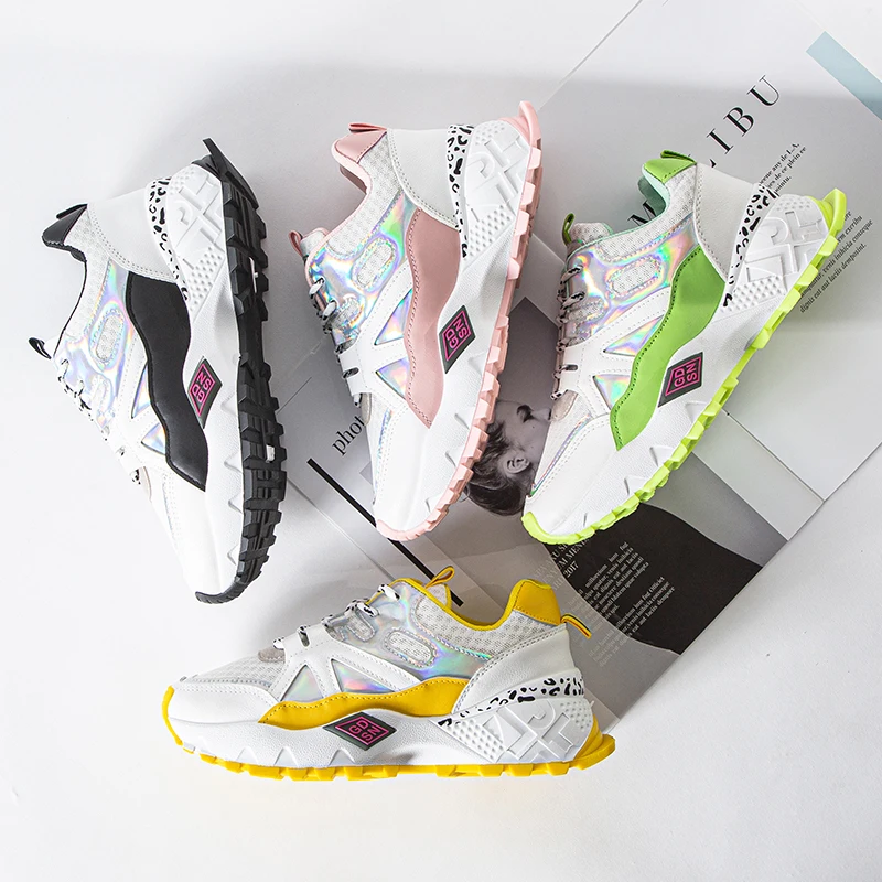 

Sports with lace woman sneakers, Pink/yellow/green/black