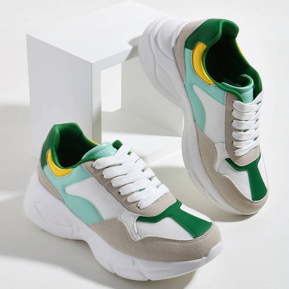 

Chunky Sneakers for Women Sports Walking Shoes Lightweight Lace Up PU Trainers, Customized color