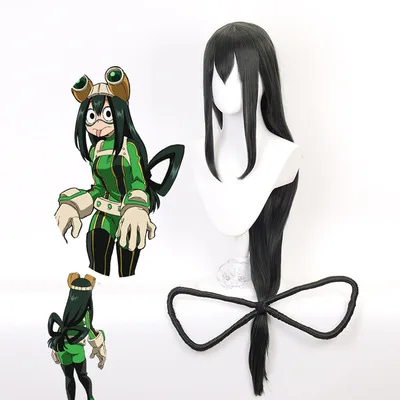 

Funtoninght New Arrival My Hero Academia Wigs In a Large Stock Asui Tsuyu Cosplay Wigs 110 CM Long Hair Wigs for Cosplay Parties, Pic showed