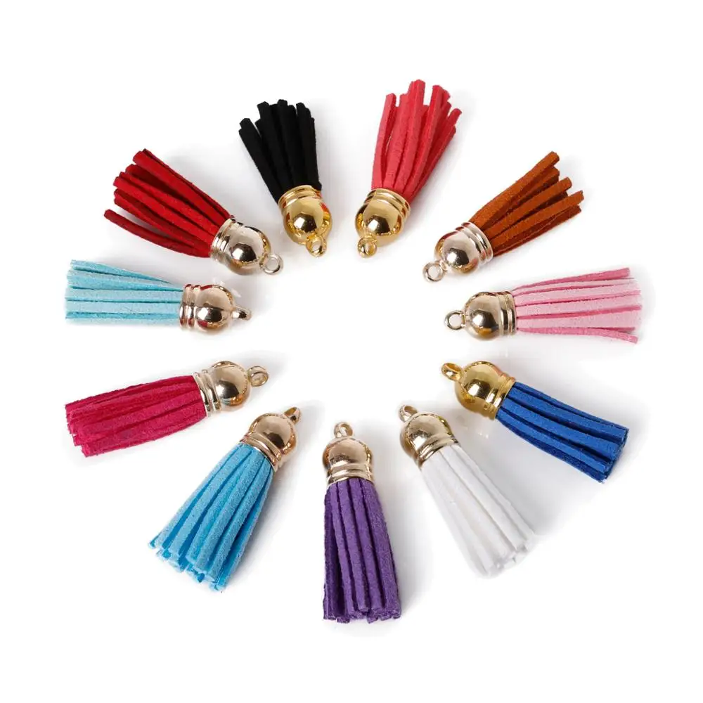 

wholesale 10Pcs Satin Tassel Findings For Keychain Cellphone Straps With Gold Caps Fringe DIY Jewelry Charms Pendant Tassel, 12 colors