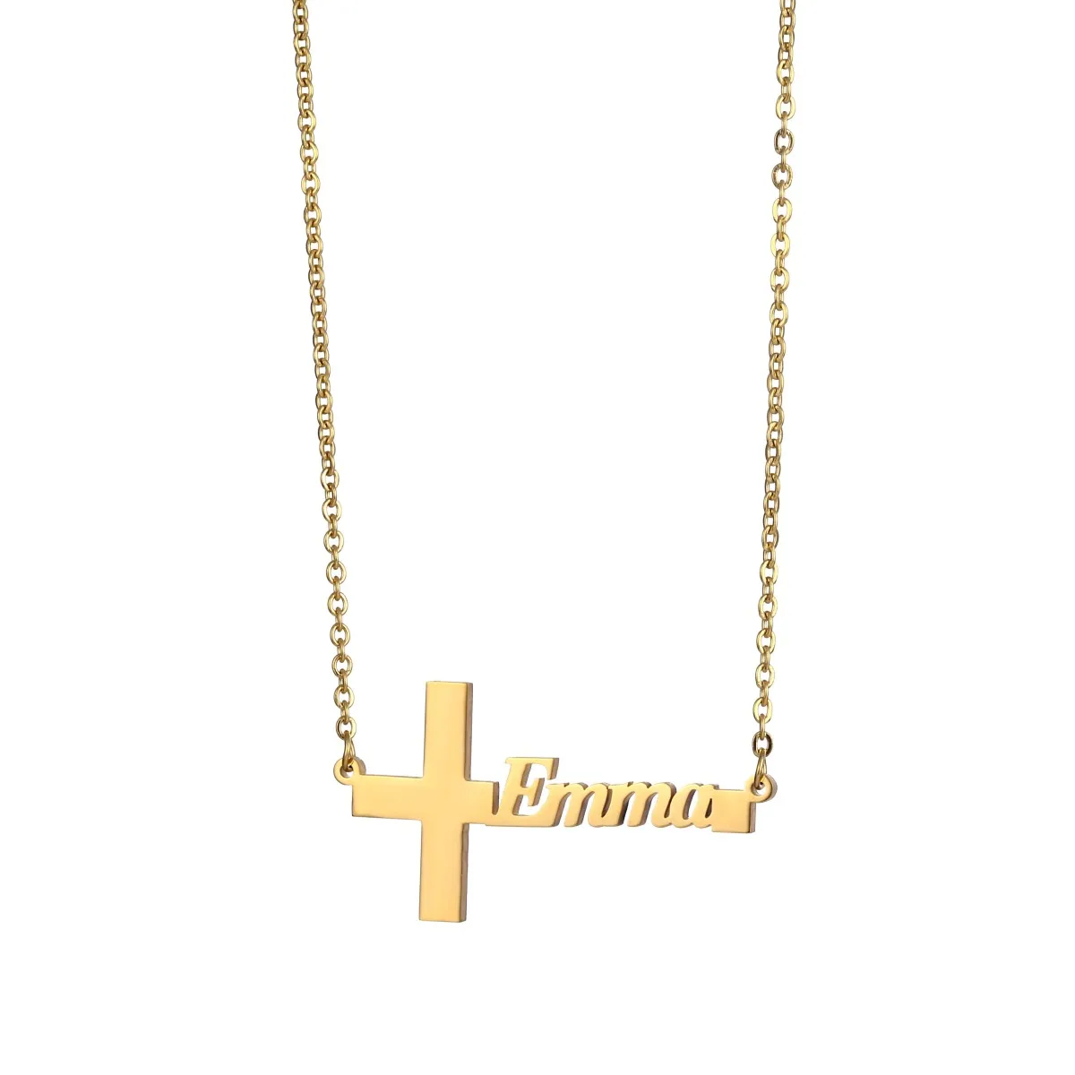 European and American Customized Necklace With Name Cross Pendant English Letters Diy Jewelry Stainless Steel Jewelry