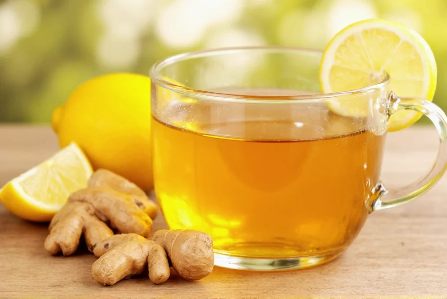 Illustration showing proper proportions of lemon, ginger, and honey for therapeutic tea preparation