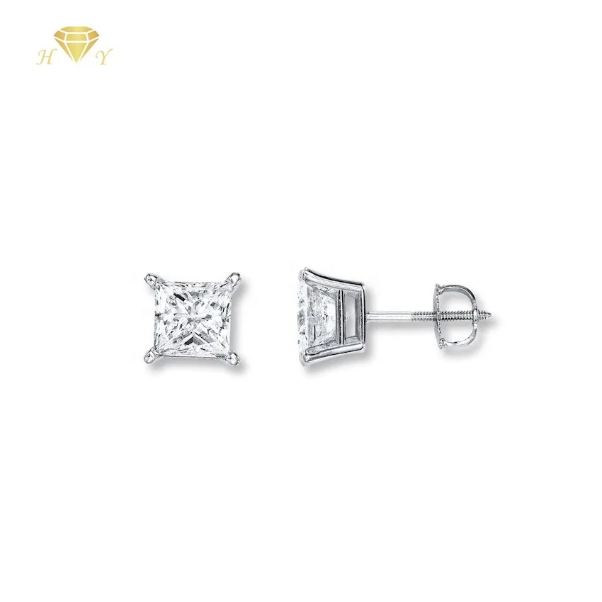 

HY 0.13ct solitaire each 0.26ct total simple princess cut stud diamond earring claw setting lab grown DEF VS in 18k gold