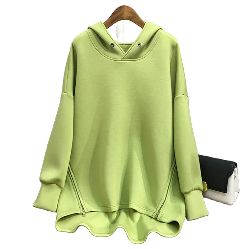 

New style green cute plus size long zipper hoodie women, Customized color