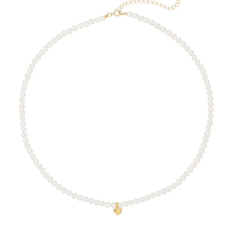 Fashion Jewelry Necklace Set 925 Sterling Silver Pendant Necklace Pearl Heart 18K Gold Plated Necklaces Women