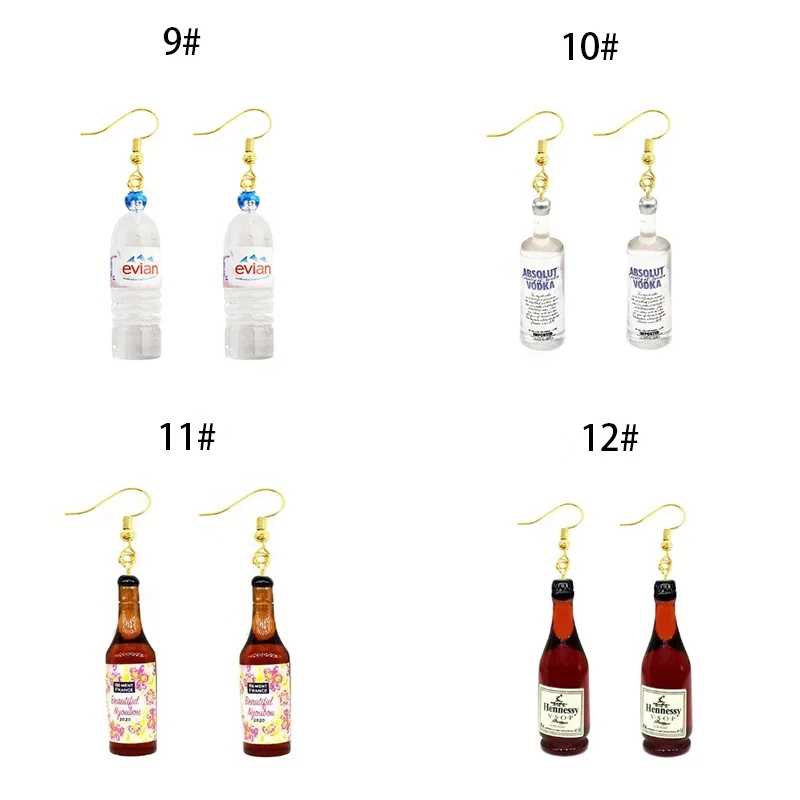 

2022 Creative Resin Wine Bottle drop Earrings women resin ear drop coffee drink water liquor spirits bottle resin earrings