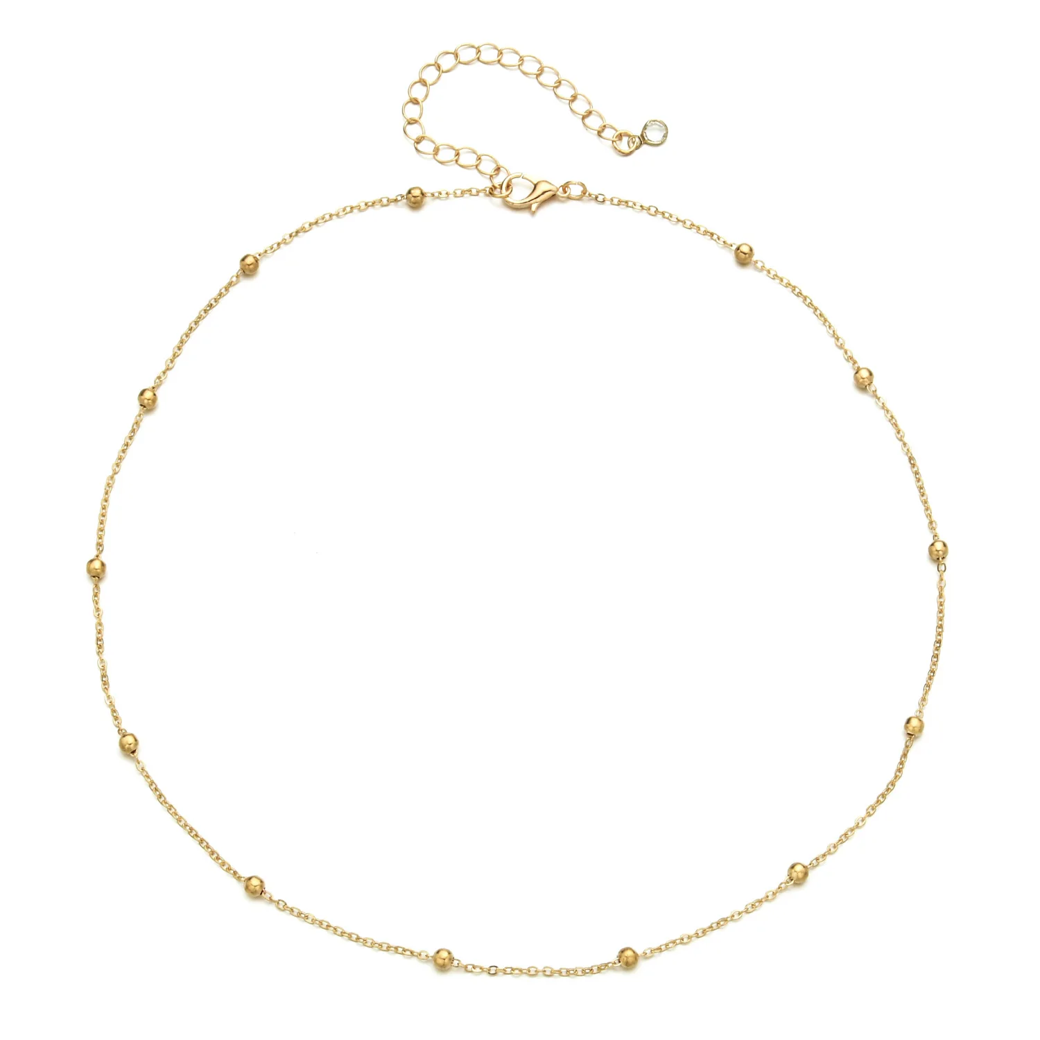 Korean Style Dainty Jewelry Lip Chain Long Bead Necklace 14K Gold Adjustable Chain Choker Necklace