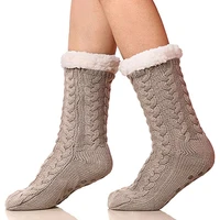 

wholesale grippers fuzzy Christmas knit indoor floor winter Non-Slip Socks Lining Knit Gift Slipper Socks