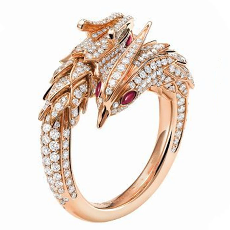 

Wholesale Hot Sale Adjustable Dragon Phoenix Open Ring Rose Gold Color Geometric Men's Ring Vintage Animal Ring, Picture shows