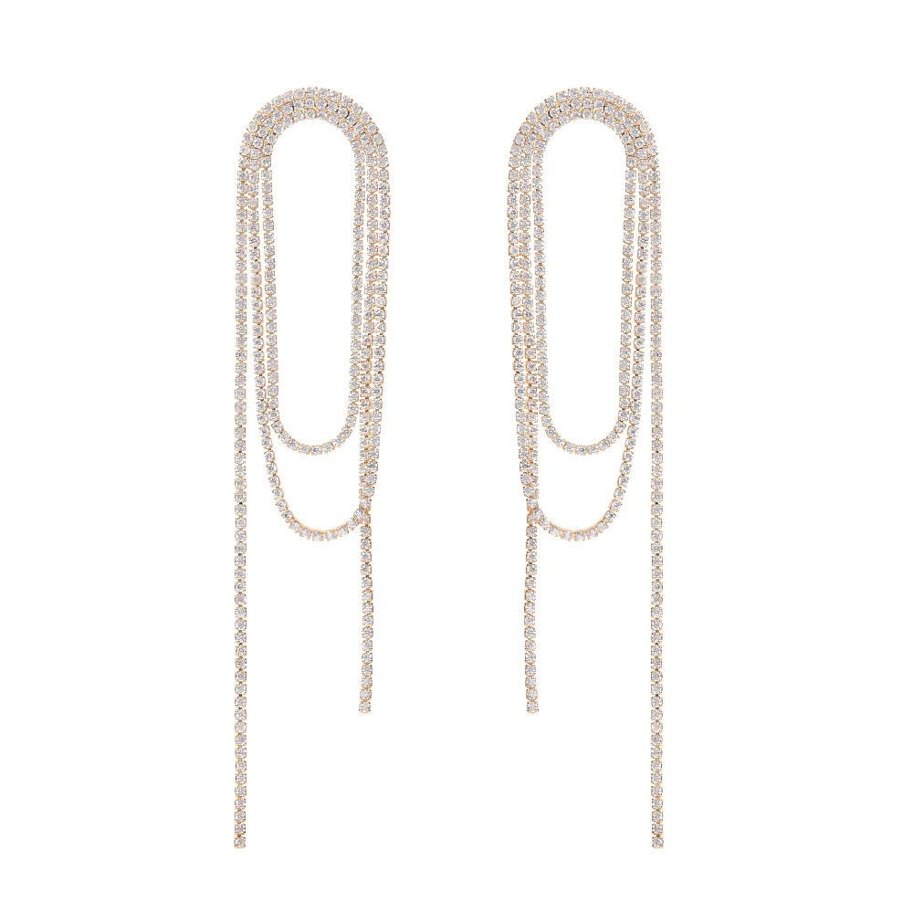

Hot Selling 18K PVD Brass Plated Earring Glaring Zircon Dainty Long Tassel Glaring Pendant Earrings