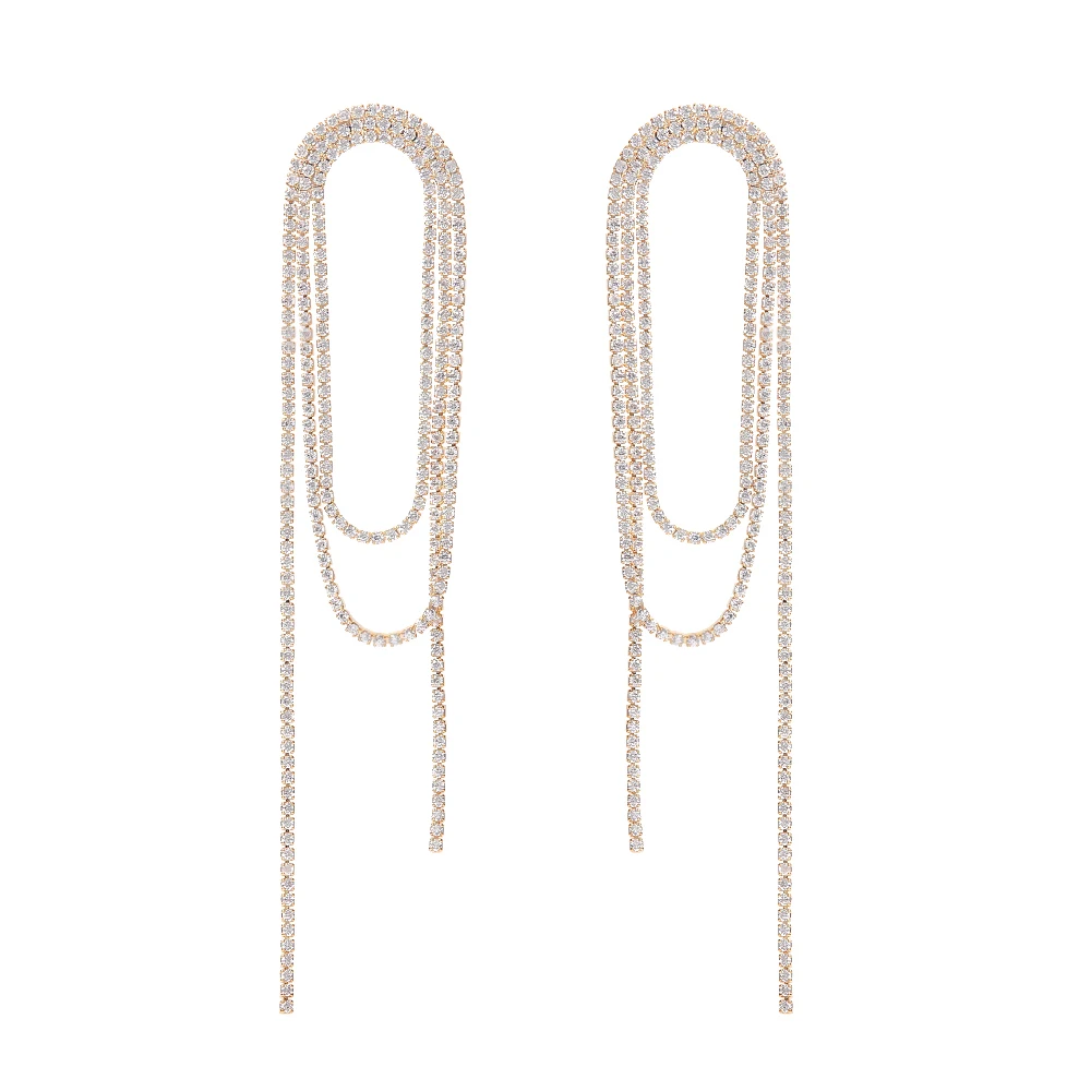 Hot Selling 18K PVD Brass Plated Earring Glaring Zircon Dainty  Long Tassel Glaring Pendant Earrings