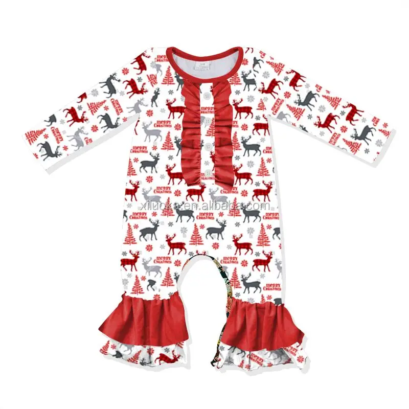 

2019 Baby Christmas Clothes Adorable Ruffle Romper Deer Baby Girl Romper, Picture