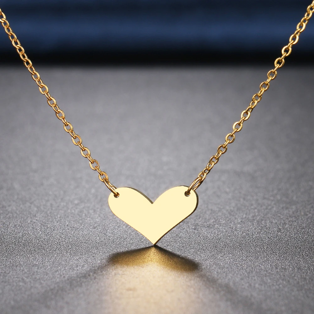 

Stainless Steel Necklaces Small Flat Heart Pendants Chain Choker Jewellery Fashion Necklace For Women Jewelry Wedding Party Gift, Silver gold