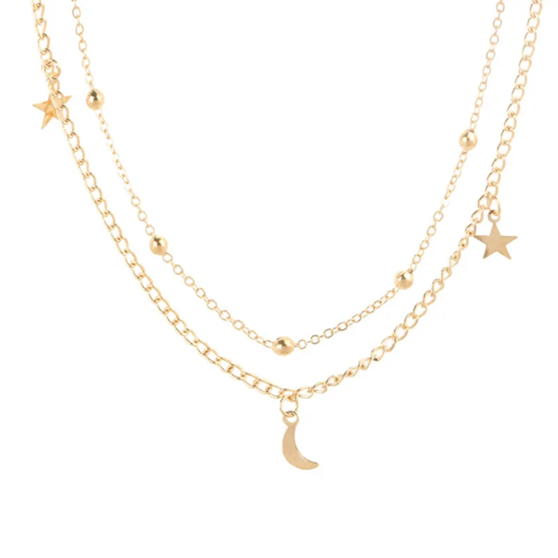 

00115-3 European and American foreign trade new products retro simple Moon Star Sequin multi-layer Necklace