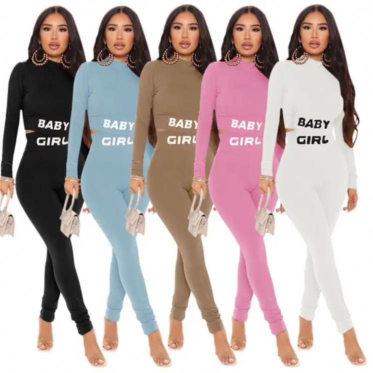 

MD-20221911 Best Seller Solid Color Letter Print 2022 Crop Top Casual Two Piece Tracksuits Two Piece Set Women Clothing