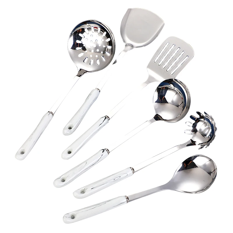 

Manufacturers directly supply simple marble ceramic handle stainless steel cooking utensil set, Silver,golden,customized