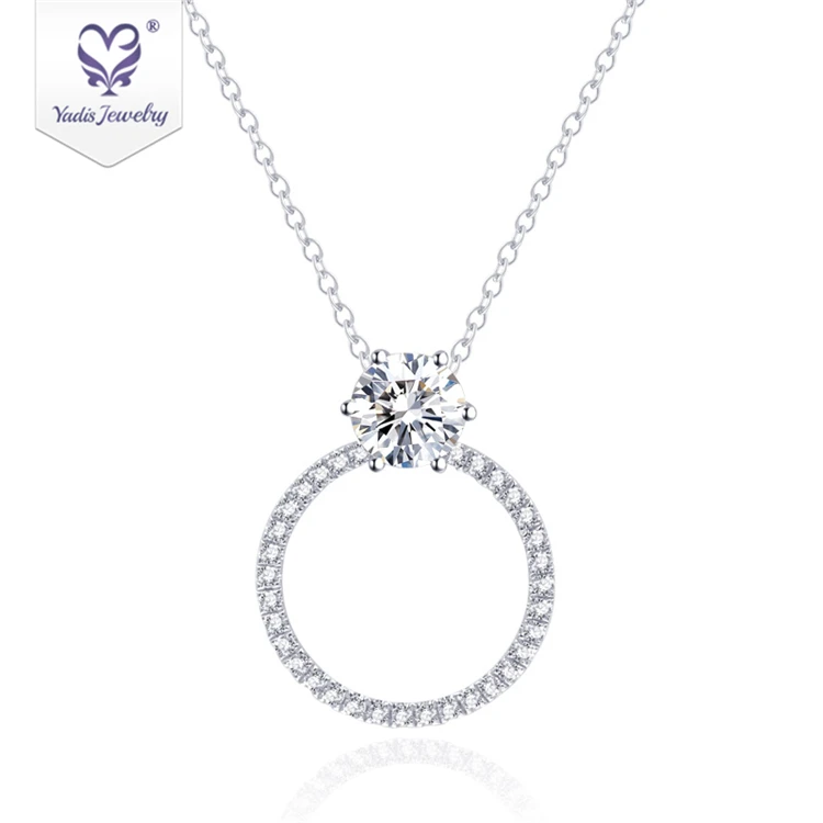 

Yadis simple chain circle round shape pendants 10k pure gold filled white moissanite wed pendant necklace, White gold