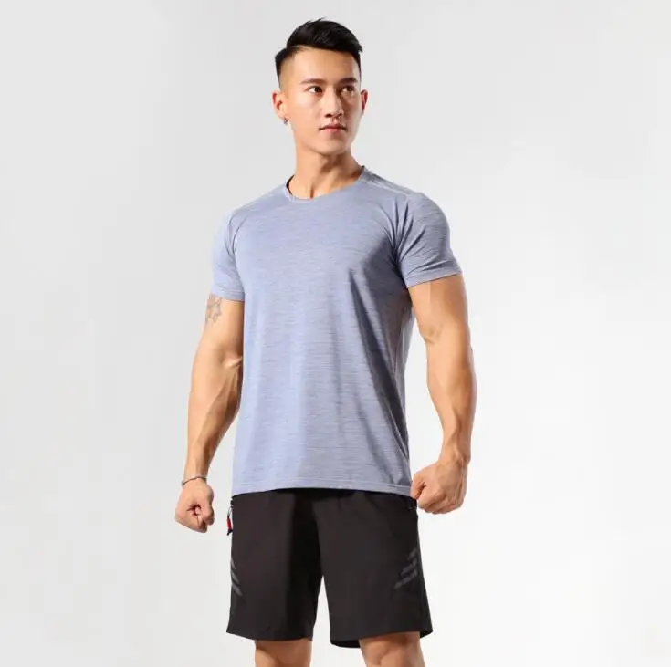 

Summer Mens Gym Sports Fitness T-Shirt Blank Training Running Tight T Shirt Elastic Quick-Dry Tops Tees Custom