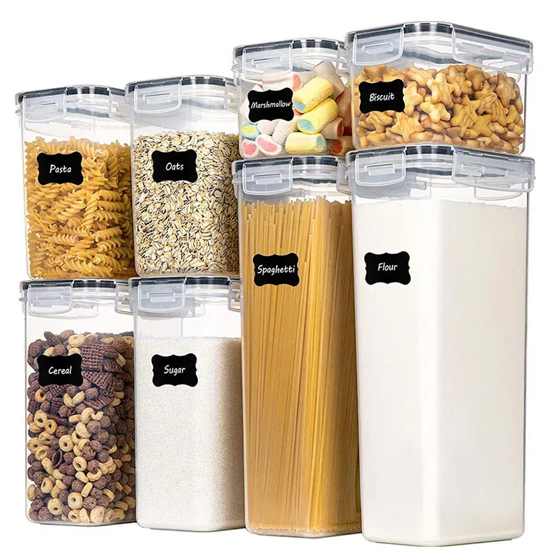 

Hot Selling Plastic Cereal Storage Jars Airtight Food Storage Container Set, Clear transparent