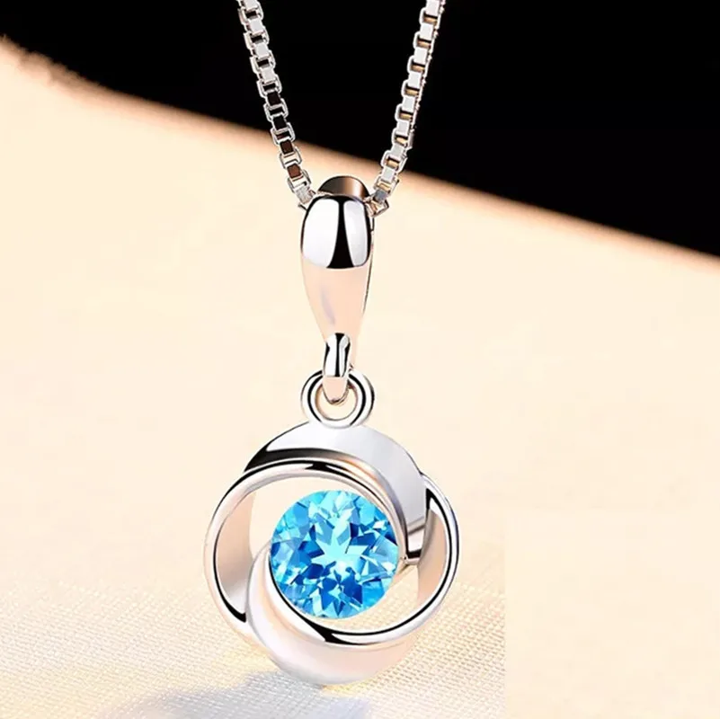 

blue crystal pendant female zircon S925 sliver color Necklace colgante sapphire jewelry bizuteria pendant pierscionki Gemstone