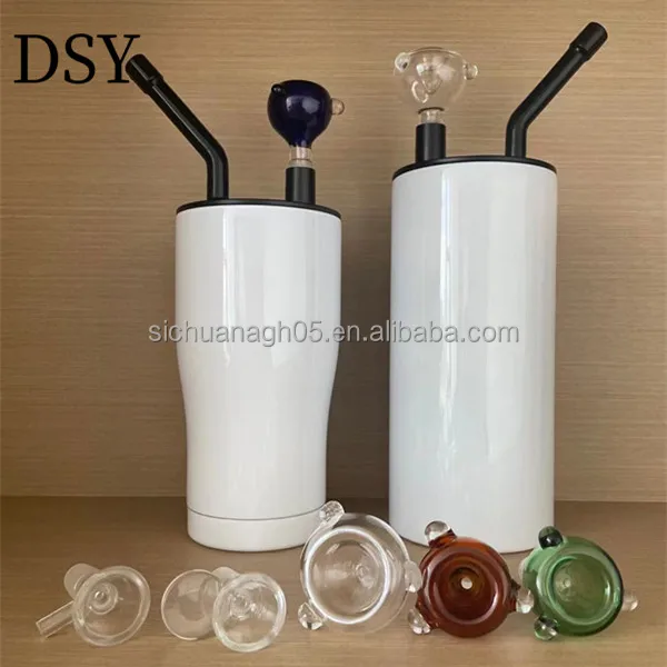 

Stainless Steel 20oz curve 22oz straight Double Wall Insulated with Smoking Lid Glass Pipe Sublimation Hookah Tumbler Cup, Stainless steel color, or white sublimation coating