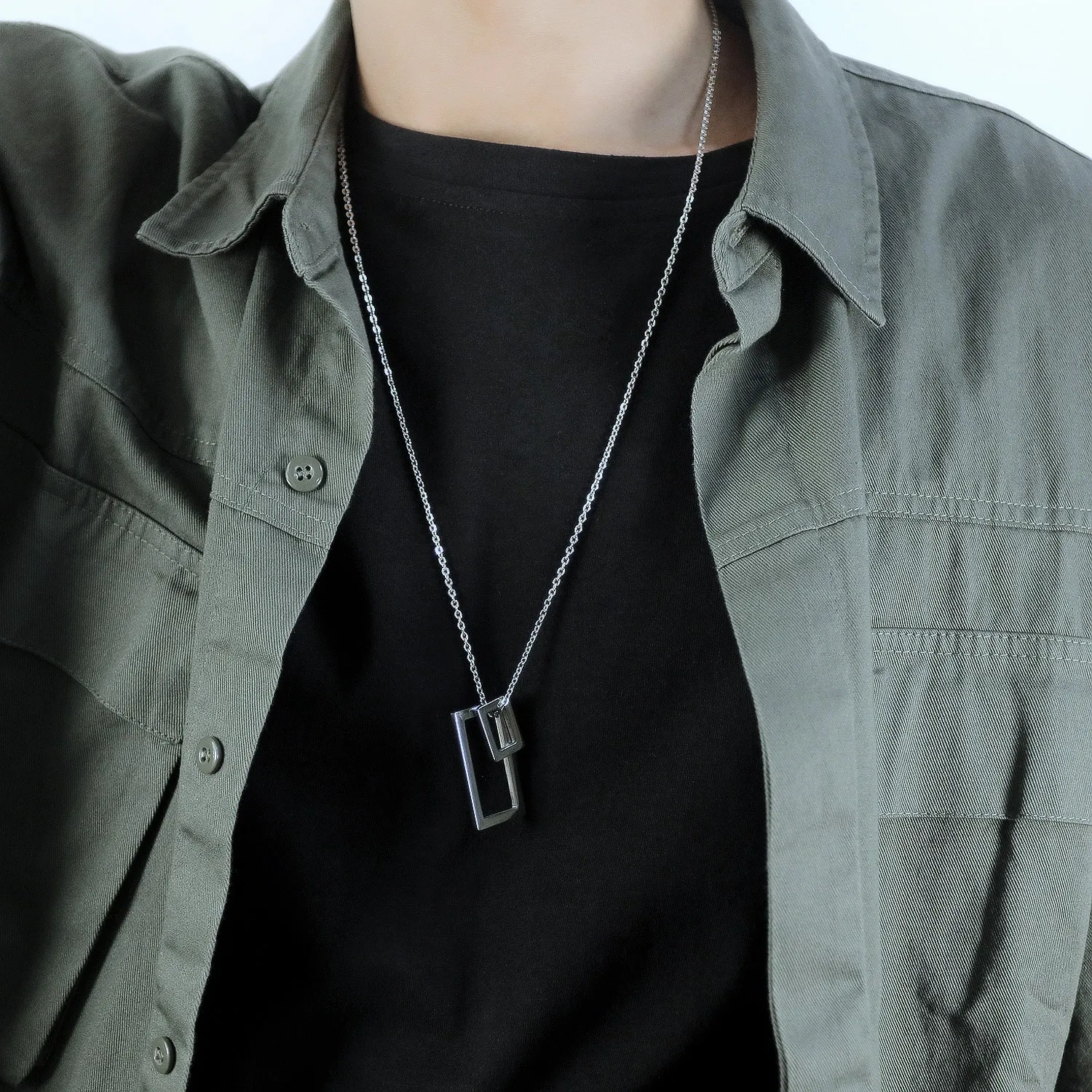 

Hips Hops Black Stainless Steel Rectangle Pendant Necklace For Men