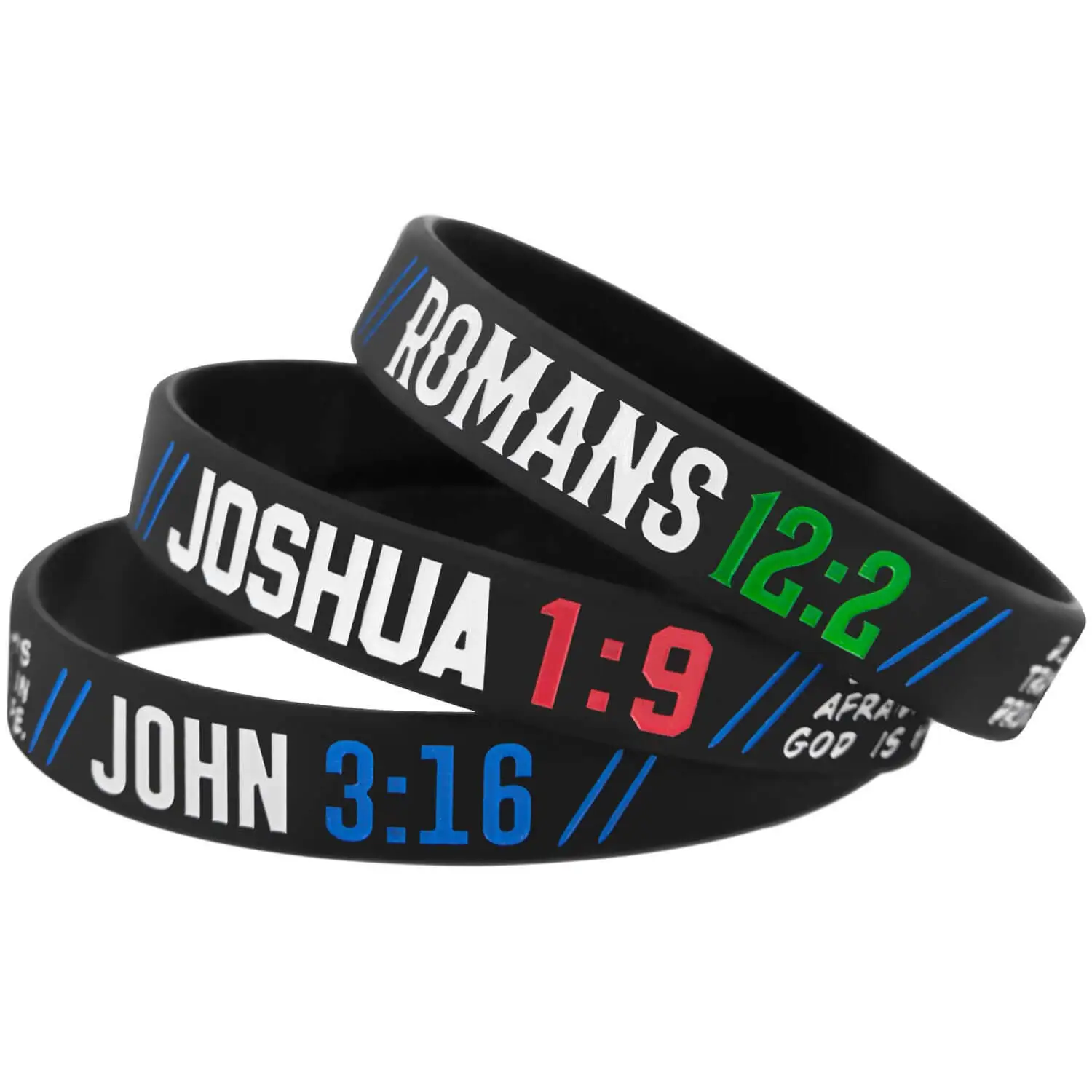 12pack Christian Wristbands John 316,Romans 122,Joshua 19 Power